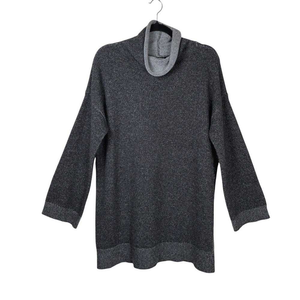 Eileen Fisher Womens Italian Cashmere Turtleneck Sweater Side Slit Size S Grey